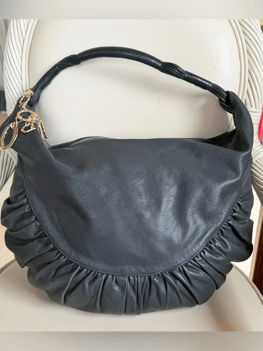 CHRISTIAN DIOR Gypsy Crescent Large Washed Calfskin Hobo. Like New! RT $ 2199.